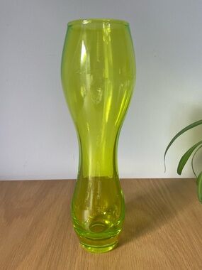 Vintage 90s IKEA Post-Modern Hand-Blown Glass Vase Electric Lime Green